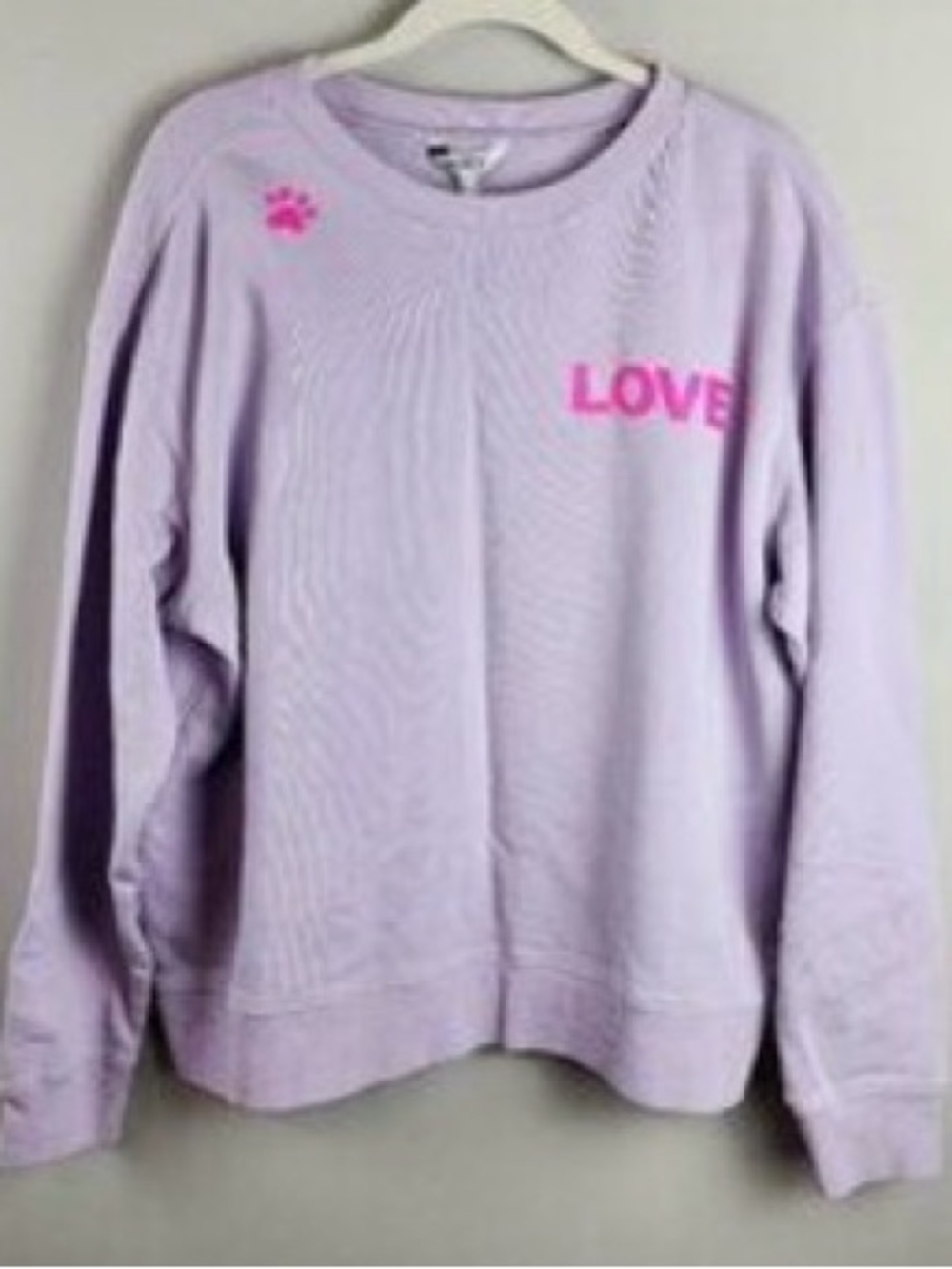 Wildfox Lavender Crewneck With Hot Pink Love And Paw Prints View 6